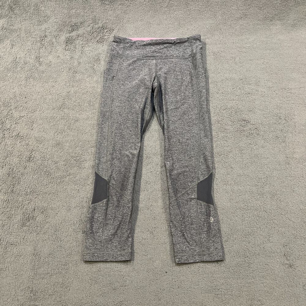 Lululemon Inspire Crop Heathered Grey Zip Pocket Running Leggings Women's Size 4